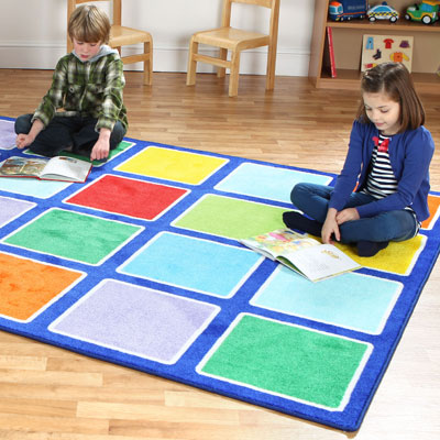 Rainbow Squares Rectangular Placement Carpet - 3m x 2m MAT1013 ...