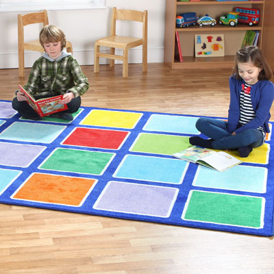 Rainbow Squares Rectangular Placement Carpet - 3m x 2m MAT1013 ...