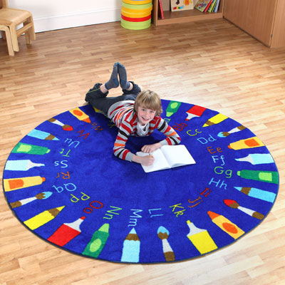 Rainbow Round Pencils Alphabet Carpet - 2m x 2m - MAT1028