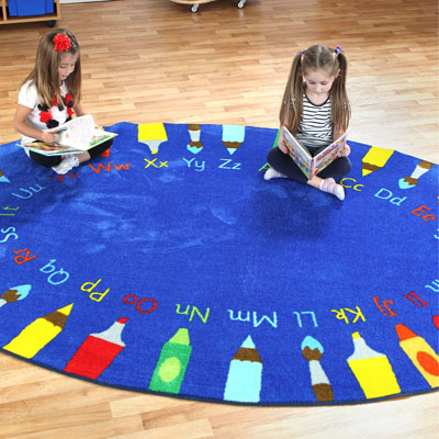 Pencils Alphabet Oval Carpet - 3m x 2m MAT1007 | Primary ICT