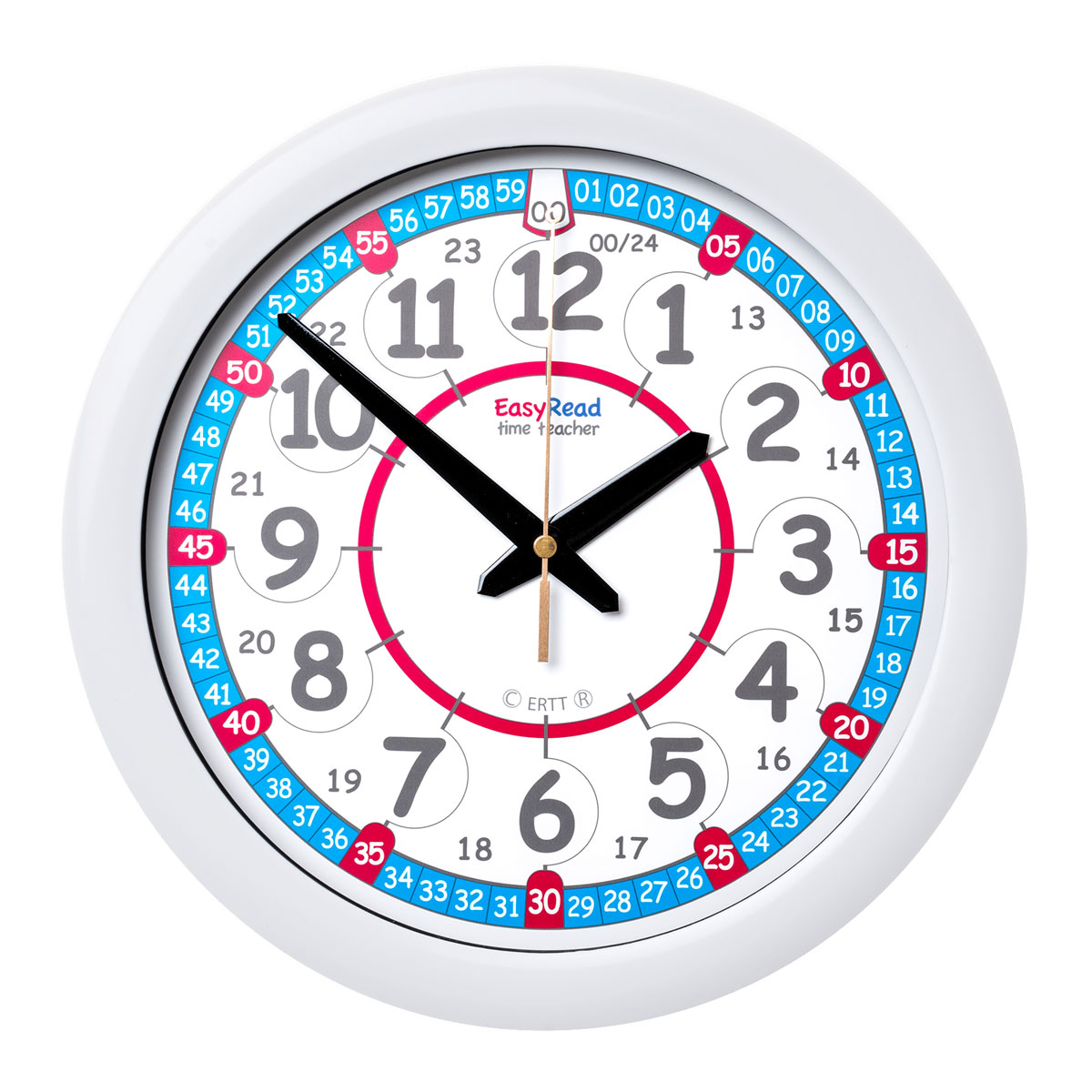 Easy Read Time Teacher Red Blue Face Wall Clock 24 Hour 29cm Diameter ERC RB 24 Primary ICT