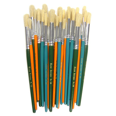 Hog Short Coloured Brushes: Round Tip, Sizes 8/10/14 - Set of 30 - MB583-30S